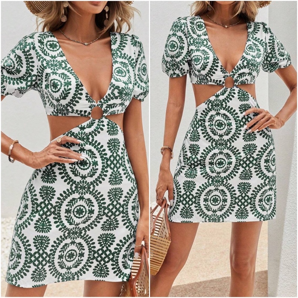 Boho Floral Print Back Tie Cut out Mini Dress - Picture 5 of 6